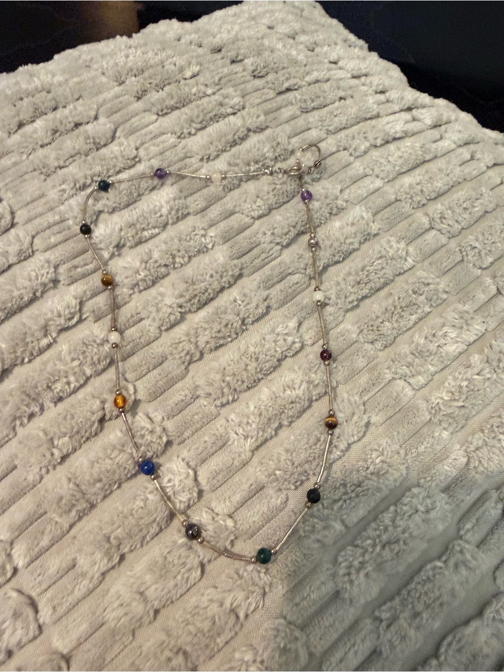 Multicolor Beaded Silver Chain Necklace